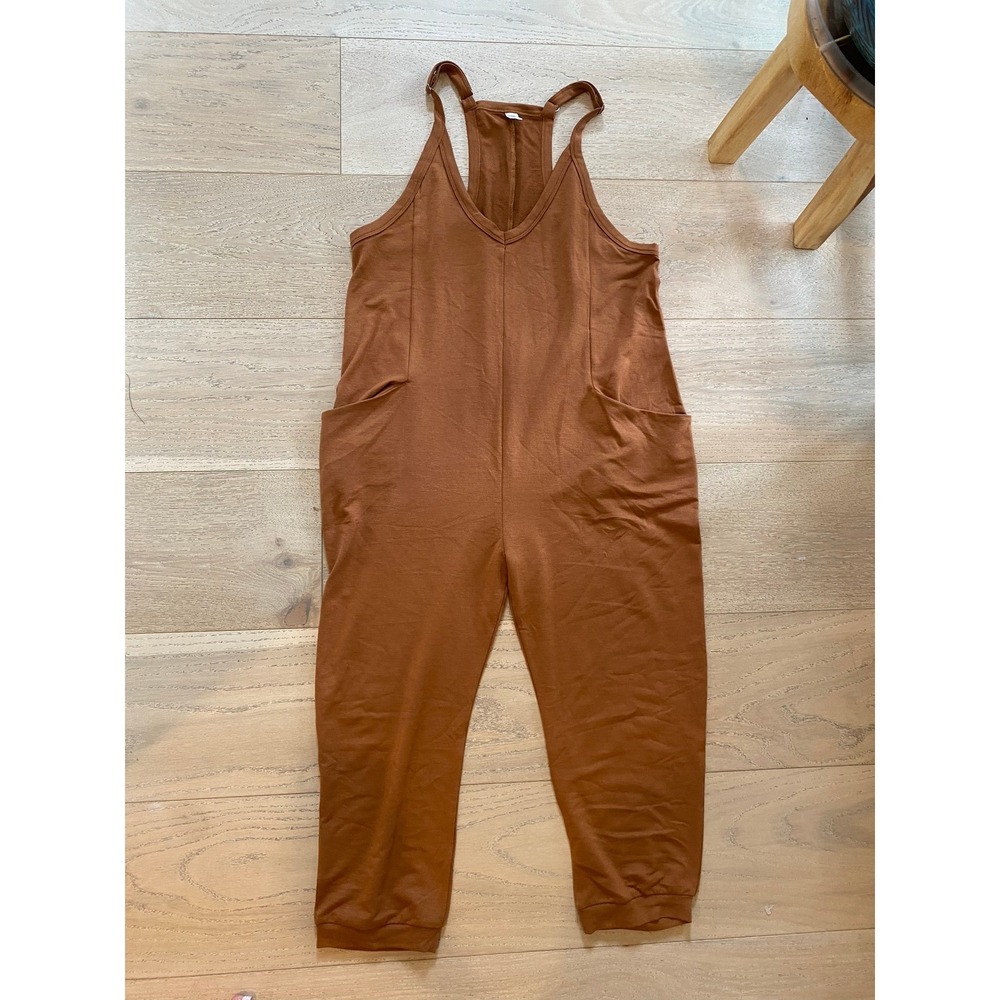 Shirley & Stone- Rust Brown French Terry Racerback Jogger Jumpsuit Small